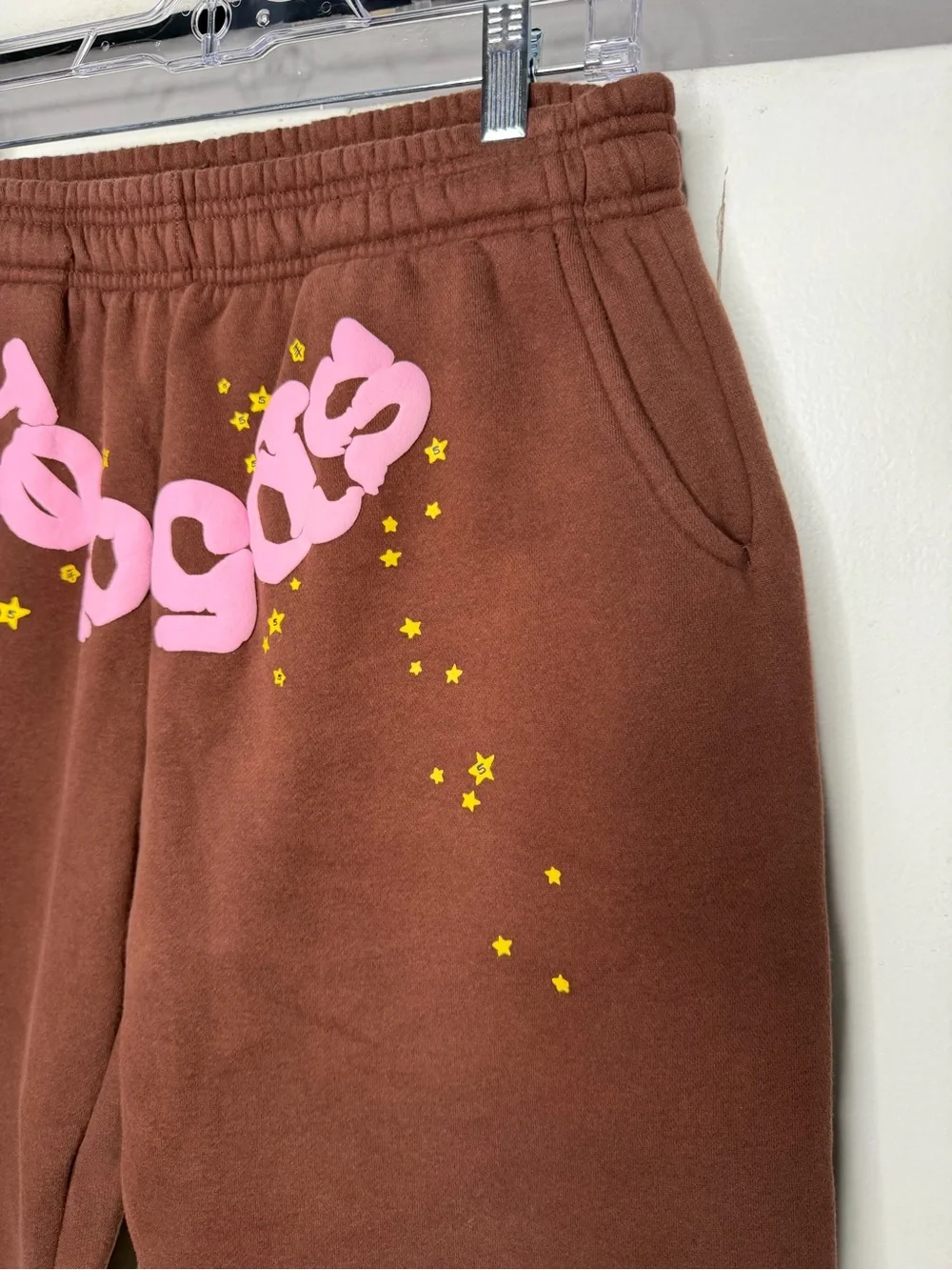 Sp5der Men's Brown Cotton Sweatpants Medium Logo Drawstring Pockets